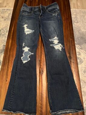 American Eagle Outfitters Distressed Dark Blue Flare Jeans